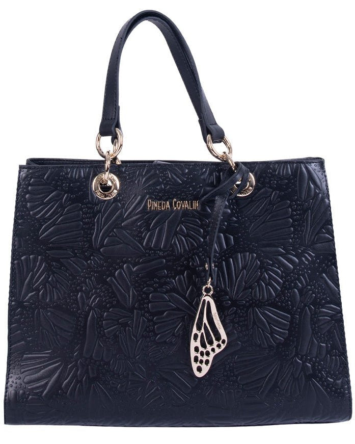 LEATHER SATCHEL BAG - ENGRAVED BUTTERFLY - Pineda Covalin US