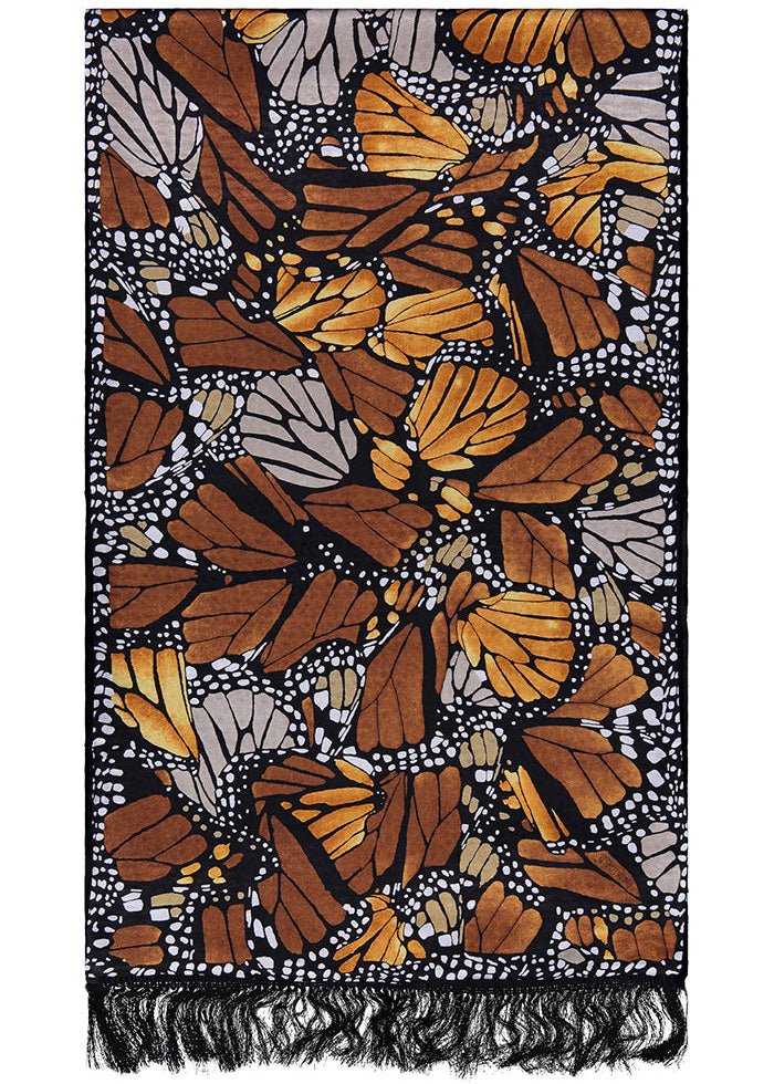 SILK SHAWL WITH VELVET - MACRO MONARCH BUTTERFLY – Pineda Covalin US