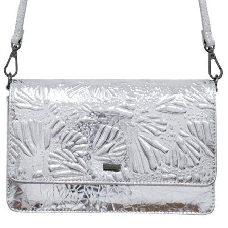SILVER LEATHER CROSSBODY BAG - ENGRAVED BUTTERFLY - Pineda Covalin US