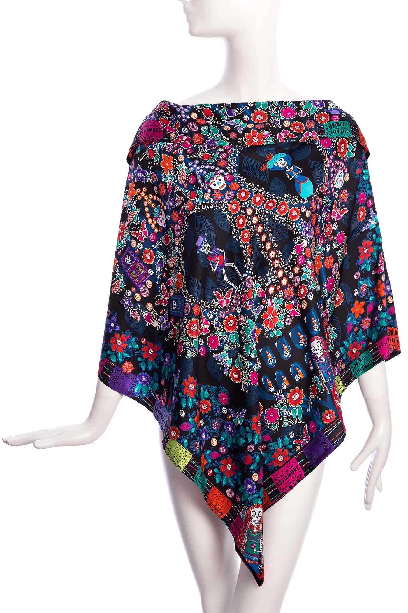 Pineda Covalin black and white buy silk Monarch butterfly Mariposa poncho top OS