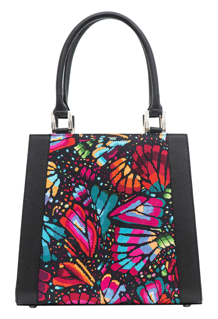 EMBROIDERED BUTTERFLY YAAB BAG WITH BLACK LEATHER