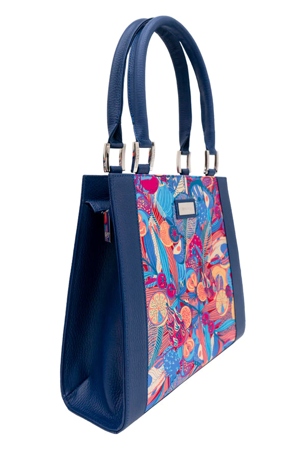 MEXICAN FRUIT YAAB BAG WITH BLUE LEATHER
