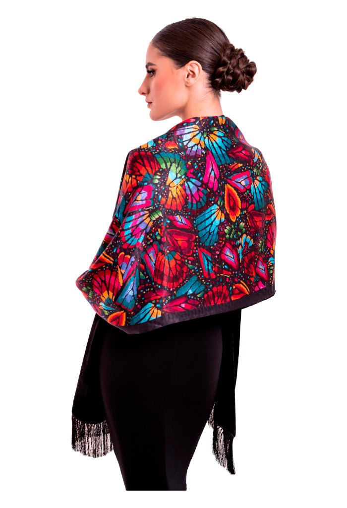 SILK SHAWL WITH VELVET - BUTTERFLY FLIGHT – Pineda Covalin US SILK SHAWL WITH VELVET - BUTTERFLY FLIGHT – Pineda Covalin US