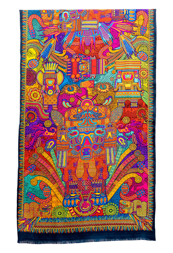 MEXICAN GODDESSES DOUBLE SIDED SILK SHAWL