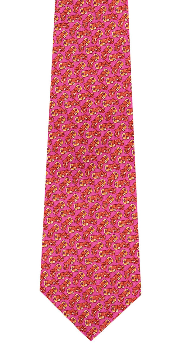 Pink tie with orange pattern on a white background