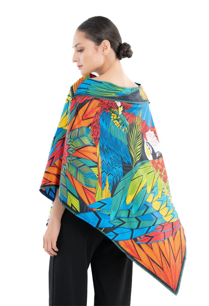 Macaw Silk Poncho - Vibrant Luxury – Pineda Covalin US