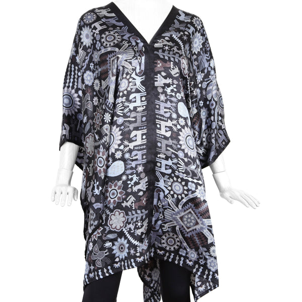 SILK PONCHO HUIPIL - HUICHOL SPIRIT - Pineda Covalin US