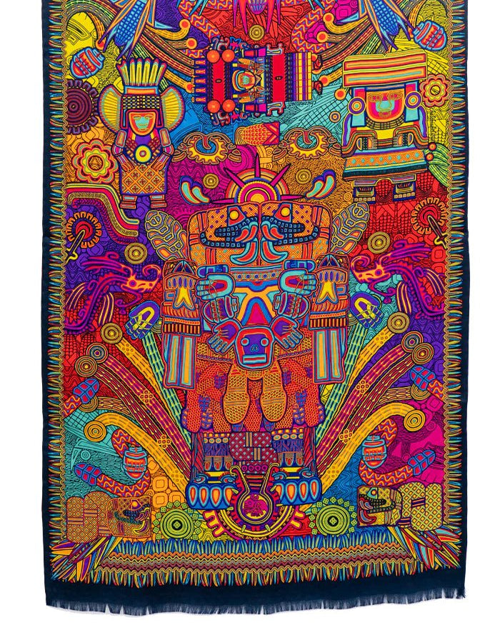 JACQUARD SILK SHAWL - MEXICAN GODDESSES - Pineda Covalin US