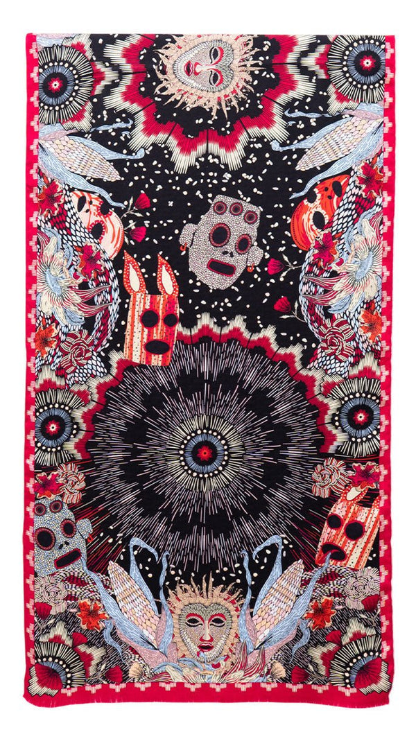 JACQUARD SILK SHAWL - SMILING FACES - Pineda Covalin US