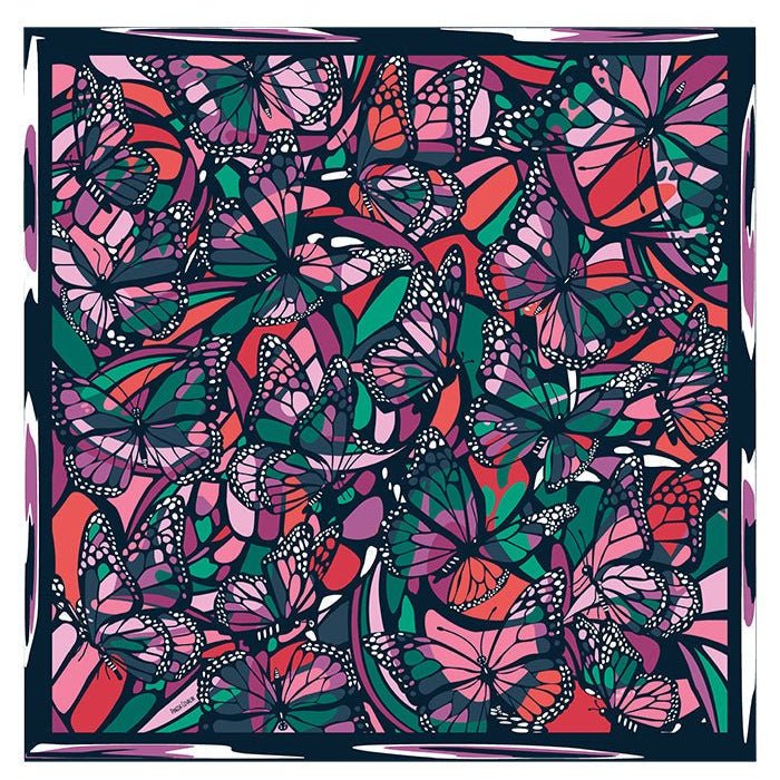 Colorful butterfly pattern scarve on a black background