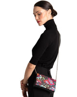 LEATHER CLUTCH WITH REMOVABLE CHAIN - EMBROIDERED BUTTERFLY - Pineda Covalin US