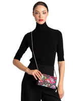 LEATHER CLUTCH WITH REMOVABLE CHAIN - EMBROIDERED BUTTERFLY - Pineda Covalin US