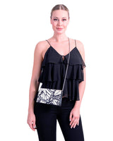 LEATHER CLUTCH WITH REMOVABLE CHAIN - MACRO BUTTERFLY - Pineda Covalin US