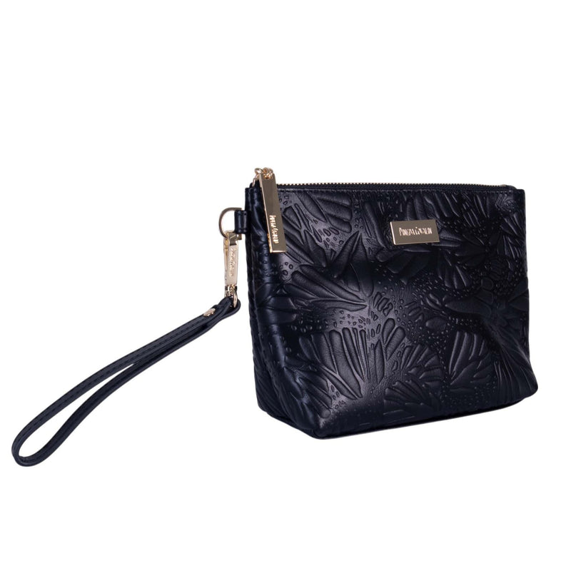 LEATHER COSMETIC BAG - EMBROIDERED BUTTERFLY - Pineda Covalin US