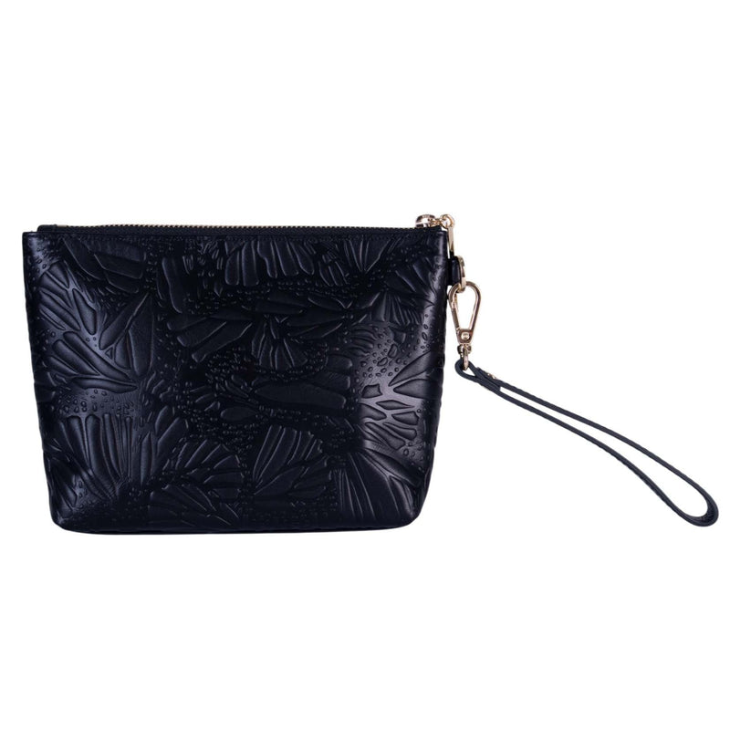 LEATHER COSMETIC BAG - EMBROIDERED BUTTERFLY - Pineda Covalin US