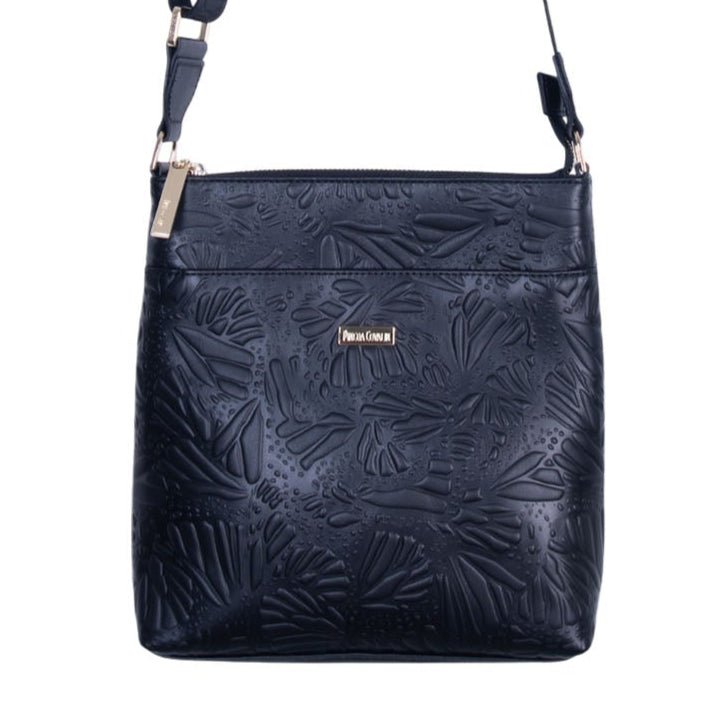 LEATHER MESSENGER BAG - EMBROIDERED BUTTERFLY - Pineda Covalin US