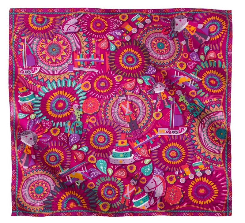 MEXICAN TOYS LARGE SCARF – COLORFUL FOLK ART ACCESSORY FOR WOMEN & MEN - Pineda Covalin US