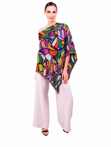 SILK PONCHO - ABSTRACT BUTTERFLY - Pineda Covalin US