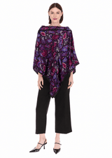 SILK PONCHO - EMBROIDERED BUTTERFLY - Pineda Covalin US