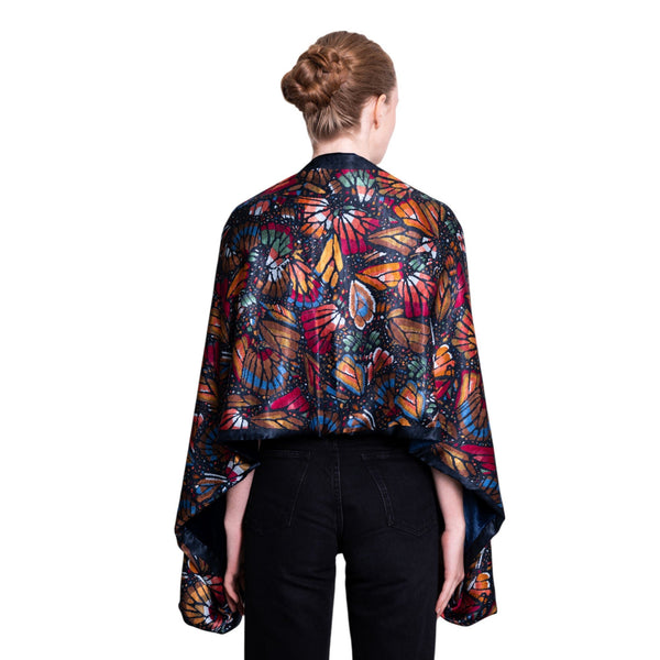 SILK SHAWL WITH VELVET - EMBROIDERY BUTTERFLY - Pineda Covalin US