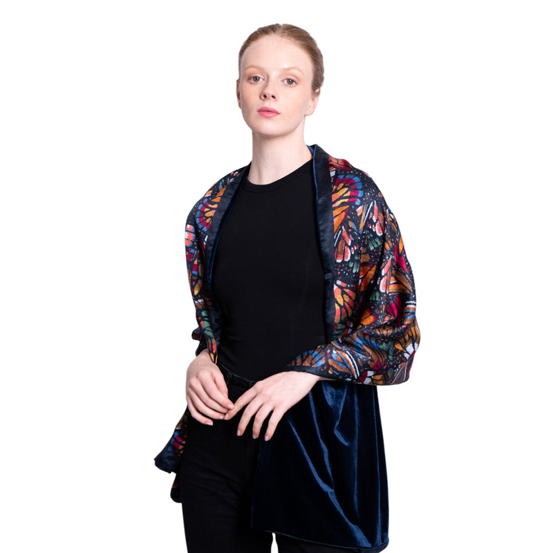 SILK SHAWL WITH VELVET - EMBROIDERY BUTTERFLY - Pineda Covalin US