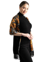 SILK SHAWL WITH VELVET - MACRO MONARCH BUTTERFLY - Pineda Covalin US