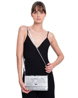 SILVER LEATHER CROSSBODY BAG - ENGRAVED BUTTERFLY - Pineda Covalin US