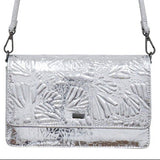 SILVER LEATHER CROSSBODY BAG - ENGRAVED BUTTERFLY - Pineda Covalin US