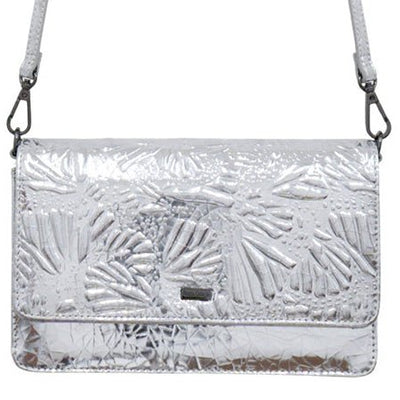 SILVER LEATHER CROSSBODY BAG - ENGRAVED BUTTERFLY - Pineda Covalin US