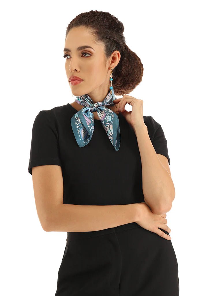 SMALL SILK SCARF - EMBROIDERED BUTTERFLY - Pineda Covalin US