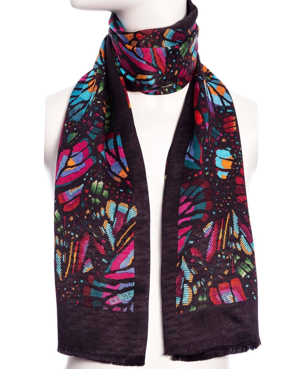 Double-Sided Long Jacquard Scarf – Embroidered Butterfly