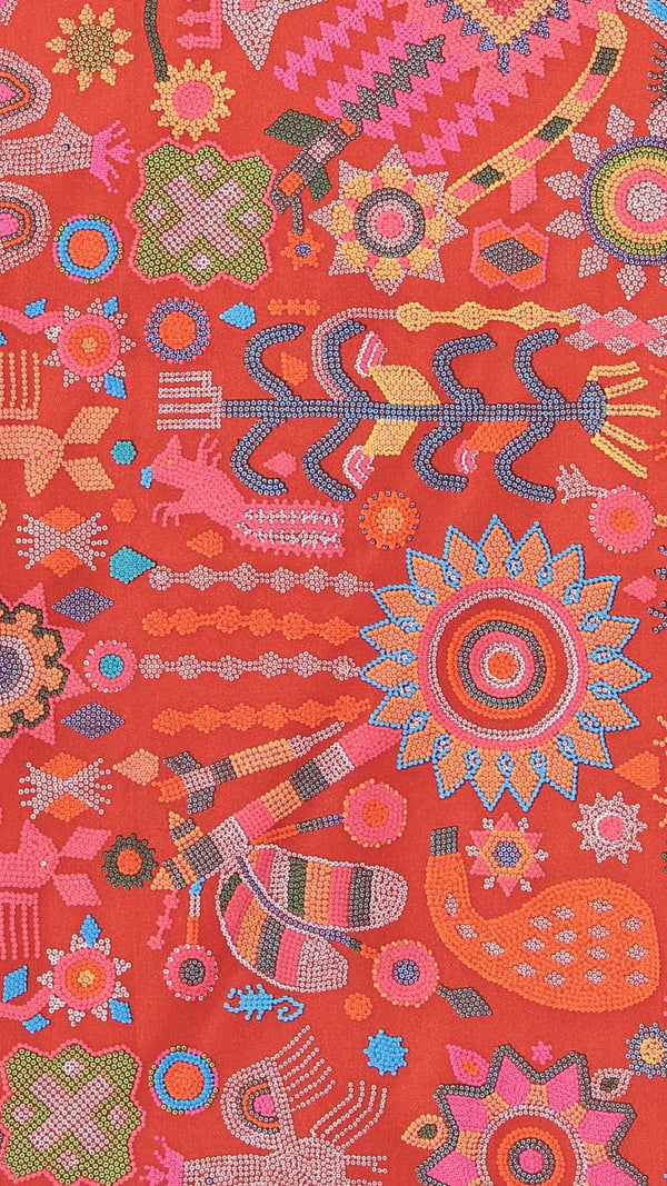 HUICHOL ART SILK SHAWL – HANDMADE COLORFUL MEXICAN SILK SCARF FOR WOMEN - Pineda Covalin US