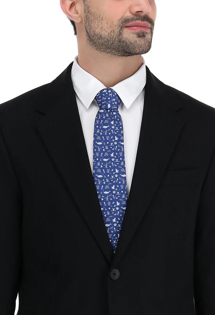 MENDEPOT Whale Pattern Necktie With Box Blue Humpback Whale Tie