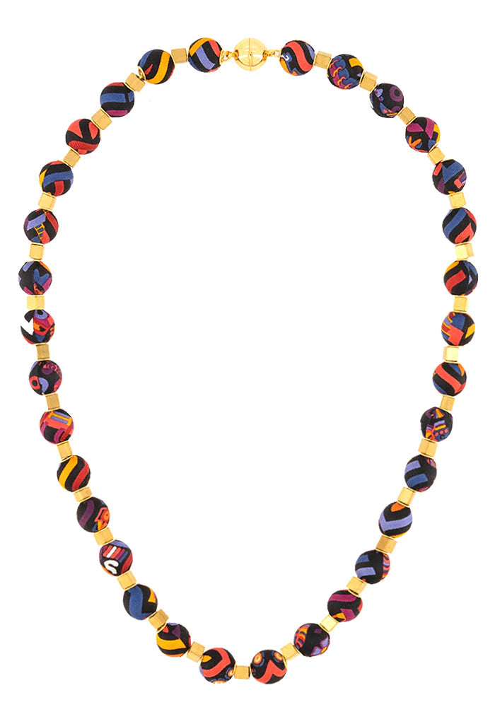 SILK BEADS WITH METAL NECKLACE