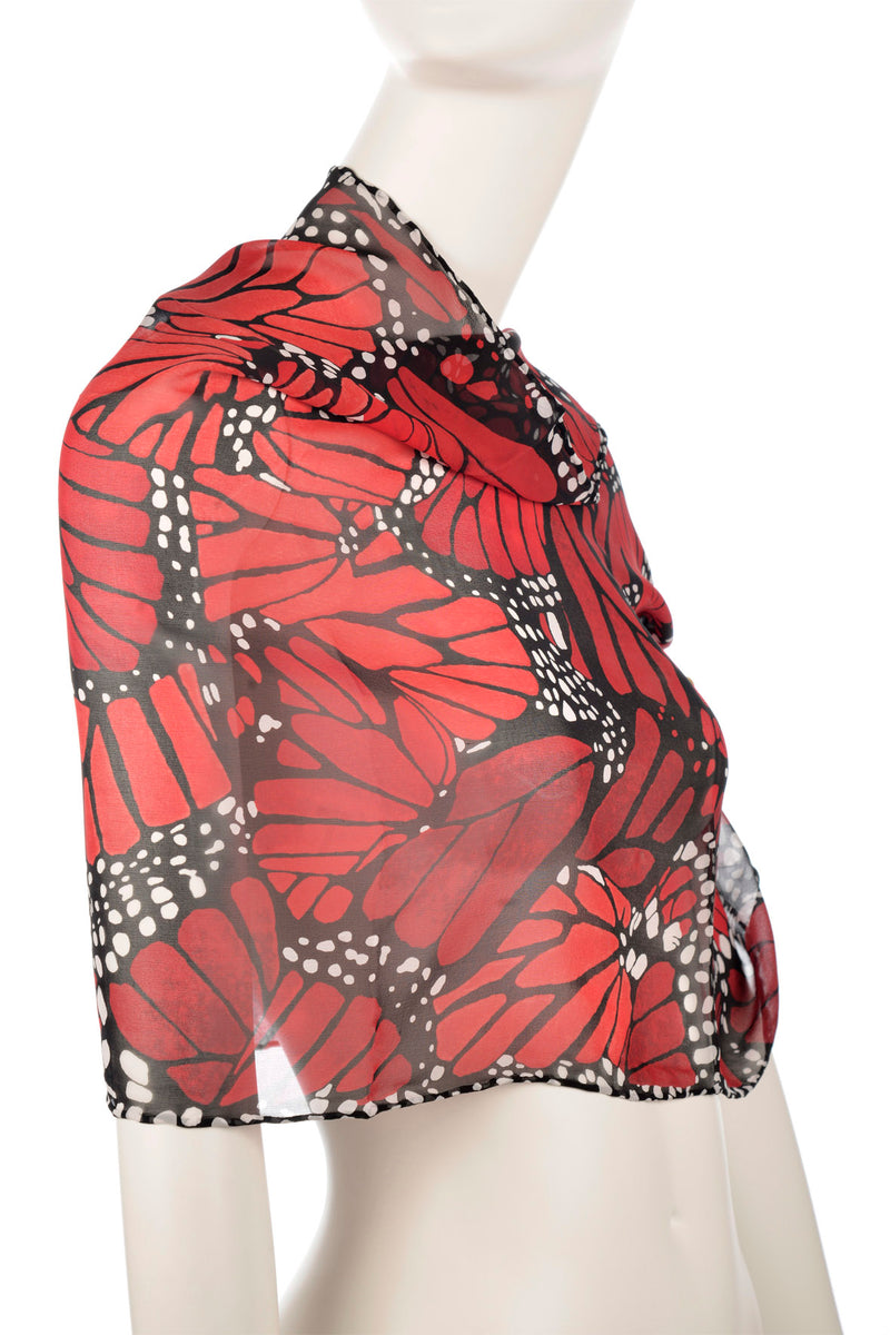 MONARCH BUTTERFLY VITRAL CHIFFON SHAWL 70" X 20"