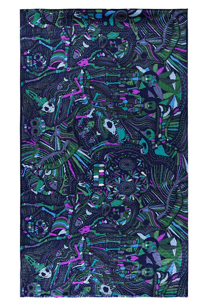 JACQUARD SILK SHAWL - TRIP TO MICTLAN – Pineda Covalin US