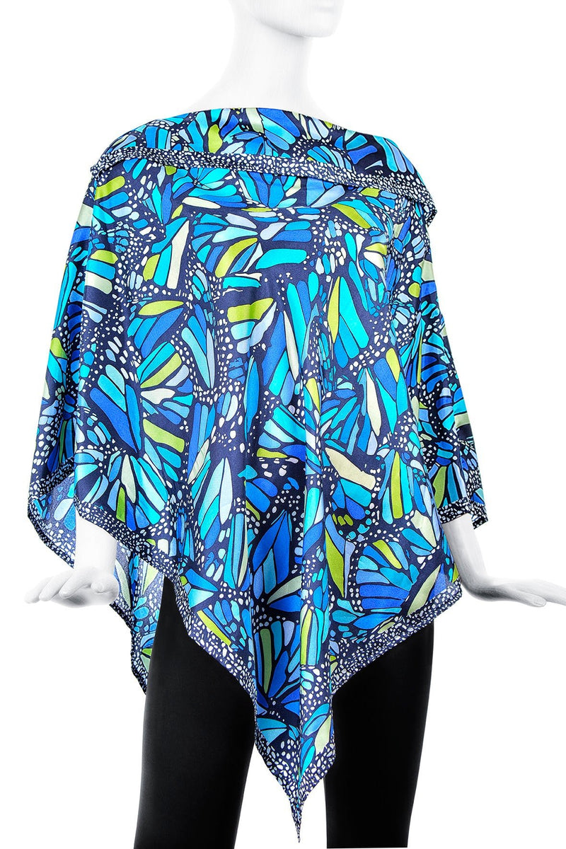 SILK PONCHO - VITRAL MONARCH BUTTERFLY - Pineda Covalin US
